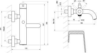 Смеситель для ванны Ravak Espirit  X070316 S 022.20GB ГРАФИТ